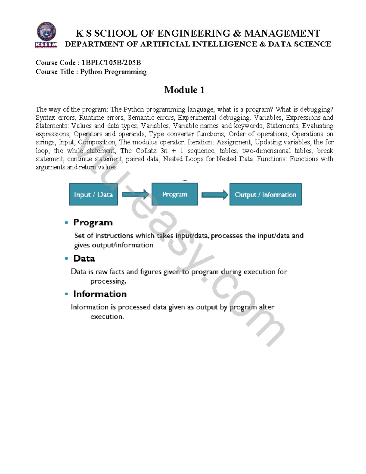 Python Programming Module 1: Basics, Errors, and Functions - Studocu