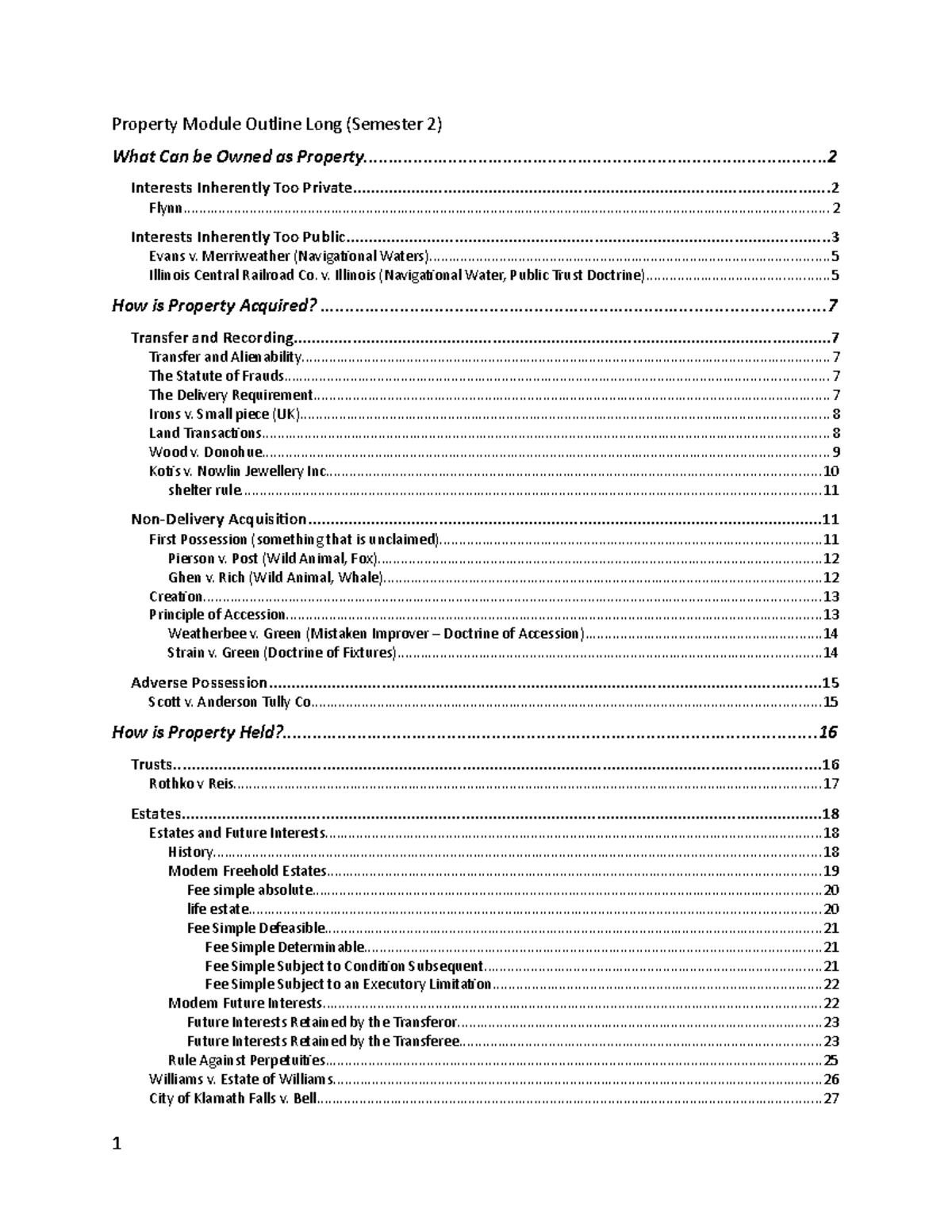 Property Module Outline Long (Semester 2) - - Studocu