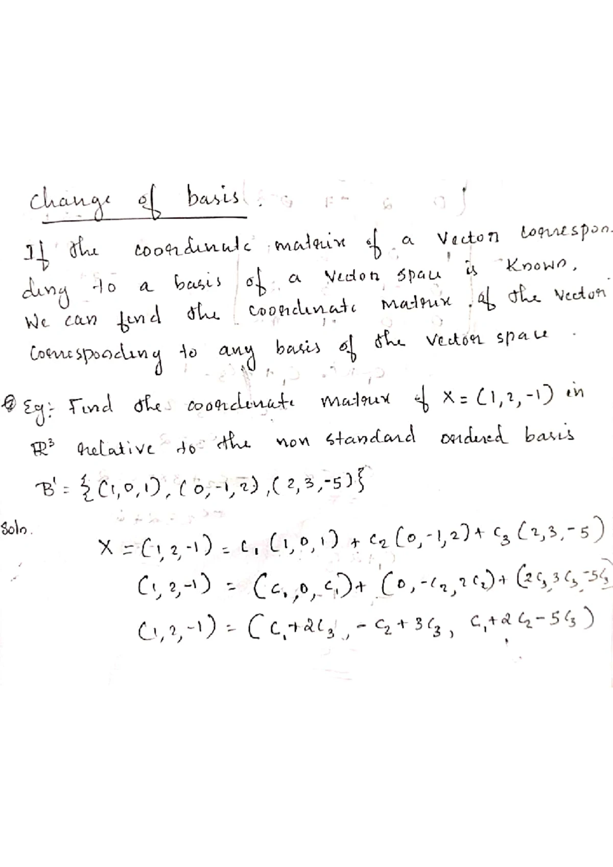 Coordinate Matrices and Change of Basis in Vector Spaces (MATH 101 ...