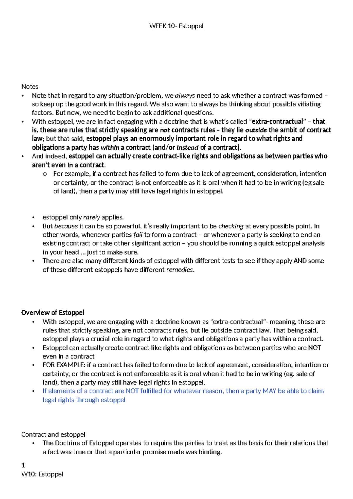 W10: Comprehensive Estoppel Notes and Key Case Analyses - Studocu
