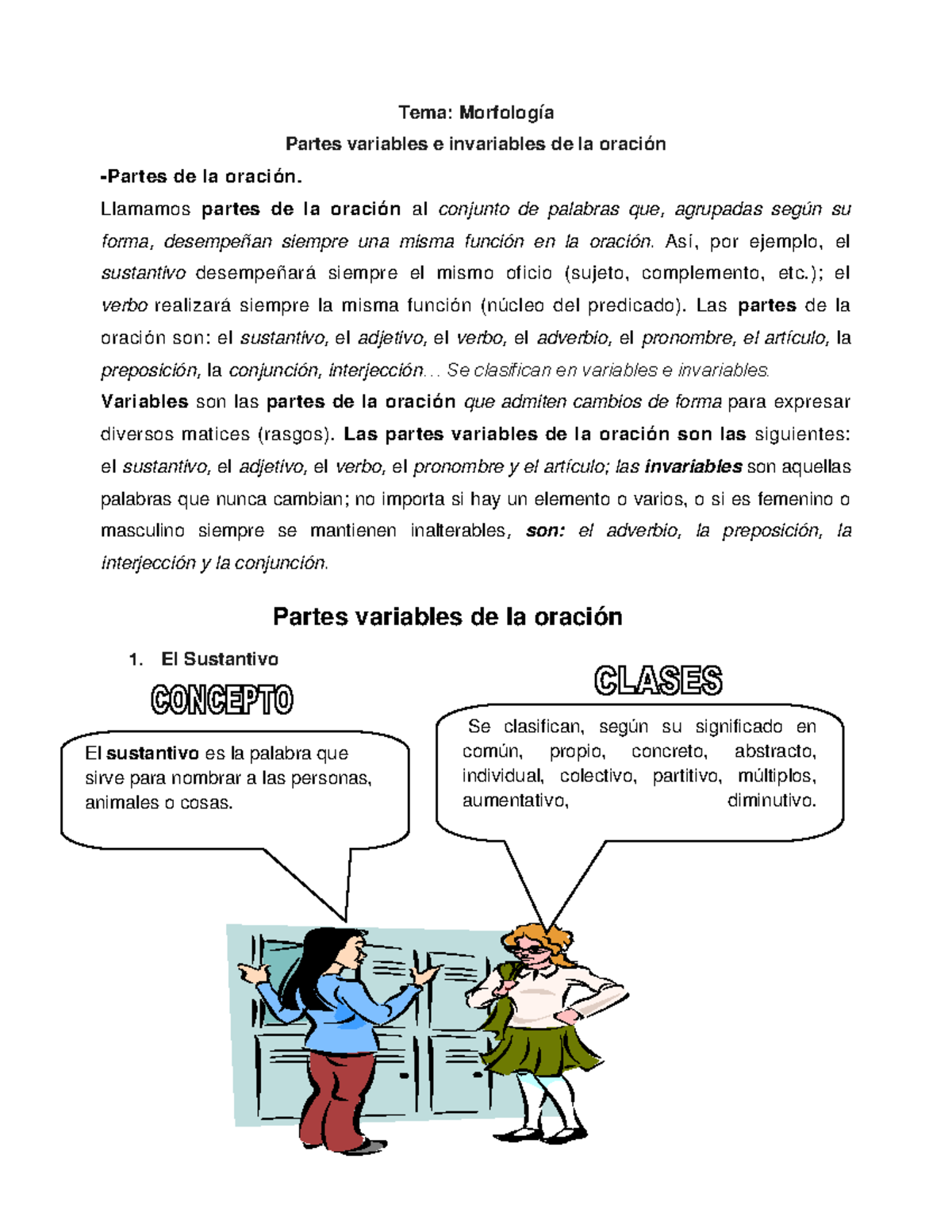 Partes Variables de la Oración: Morfología y Clasificación - Studocu