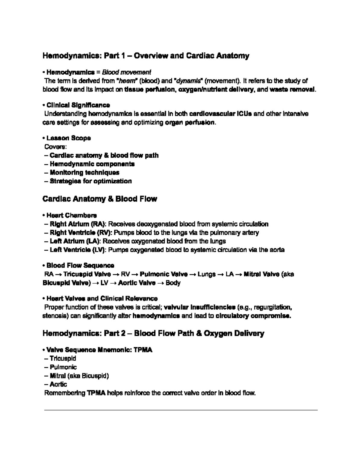 Hemo 1-2: Overview of Hemodynamics & Cardiac Anatomy - Studocu