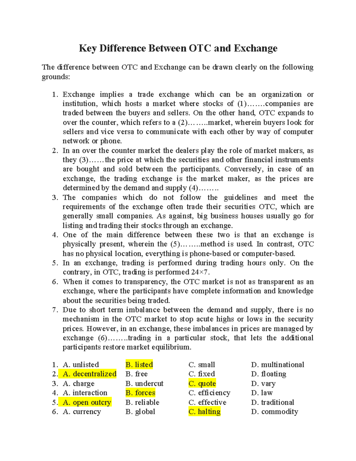 Key Differences Between OTC and Exchange Markets - Studocu