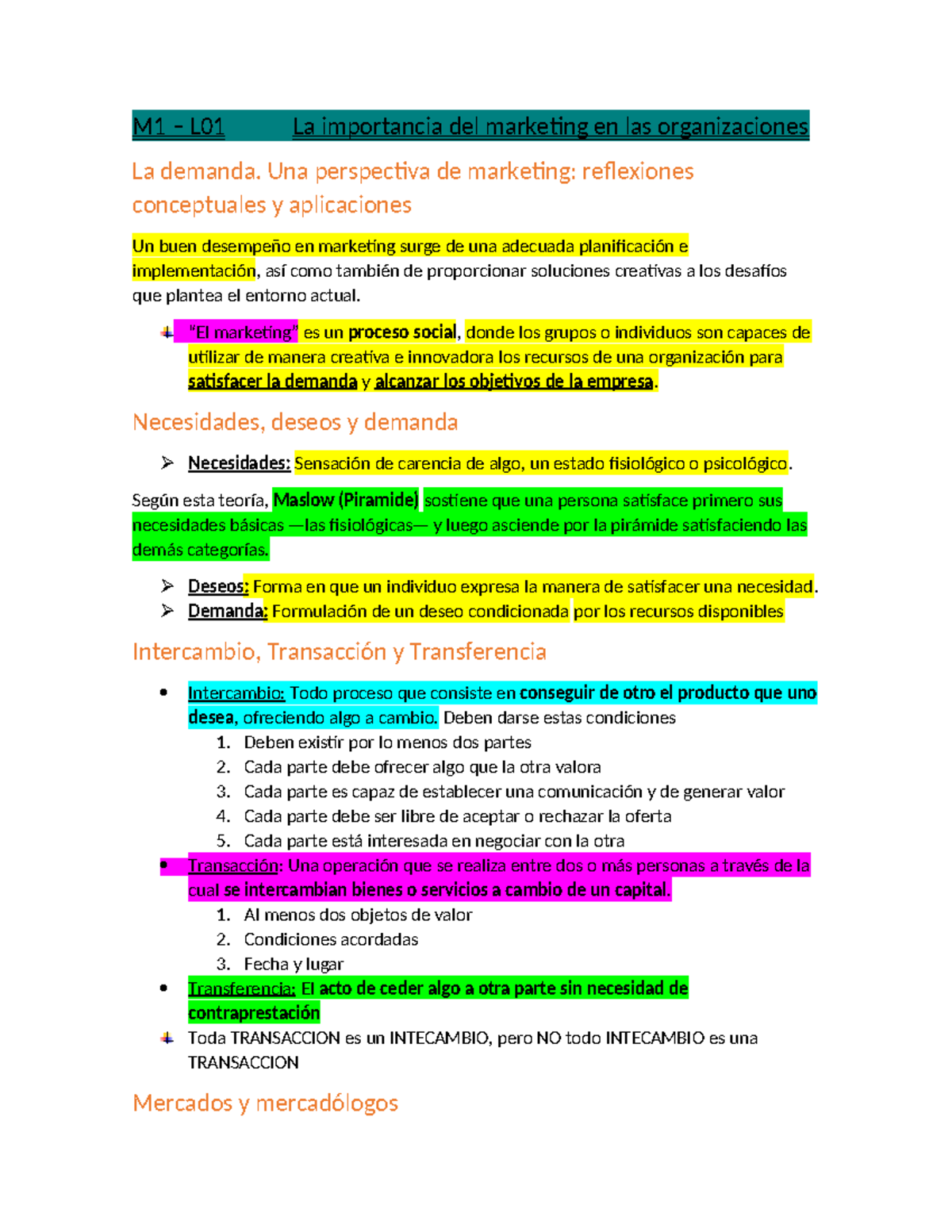 Resumen de M1 y M2 para Marketing 1: Conceptos Clave y Estrategias ...