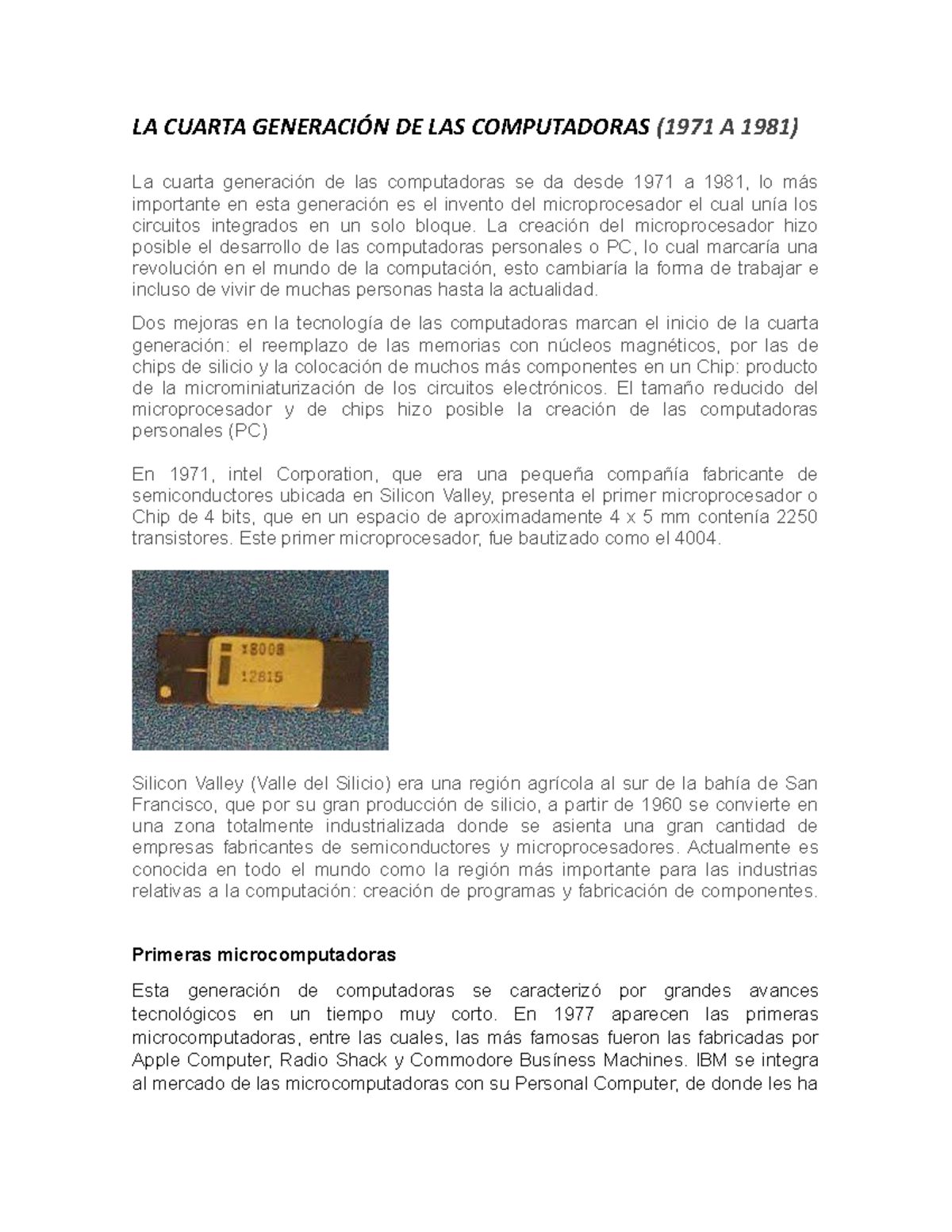 La Cuarta Generación de las Computadoras (1971-1981): Innovaciones y ...