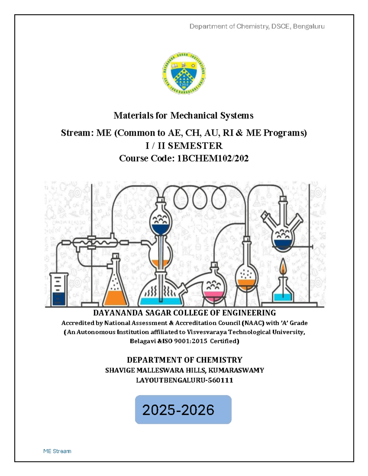 Chemistry Module 1-1: Materials for Mechanical Systems (ME Stream ...