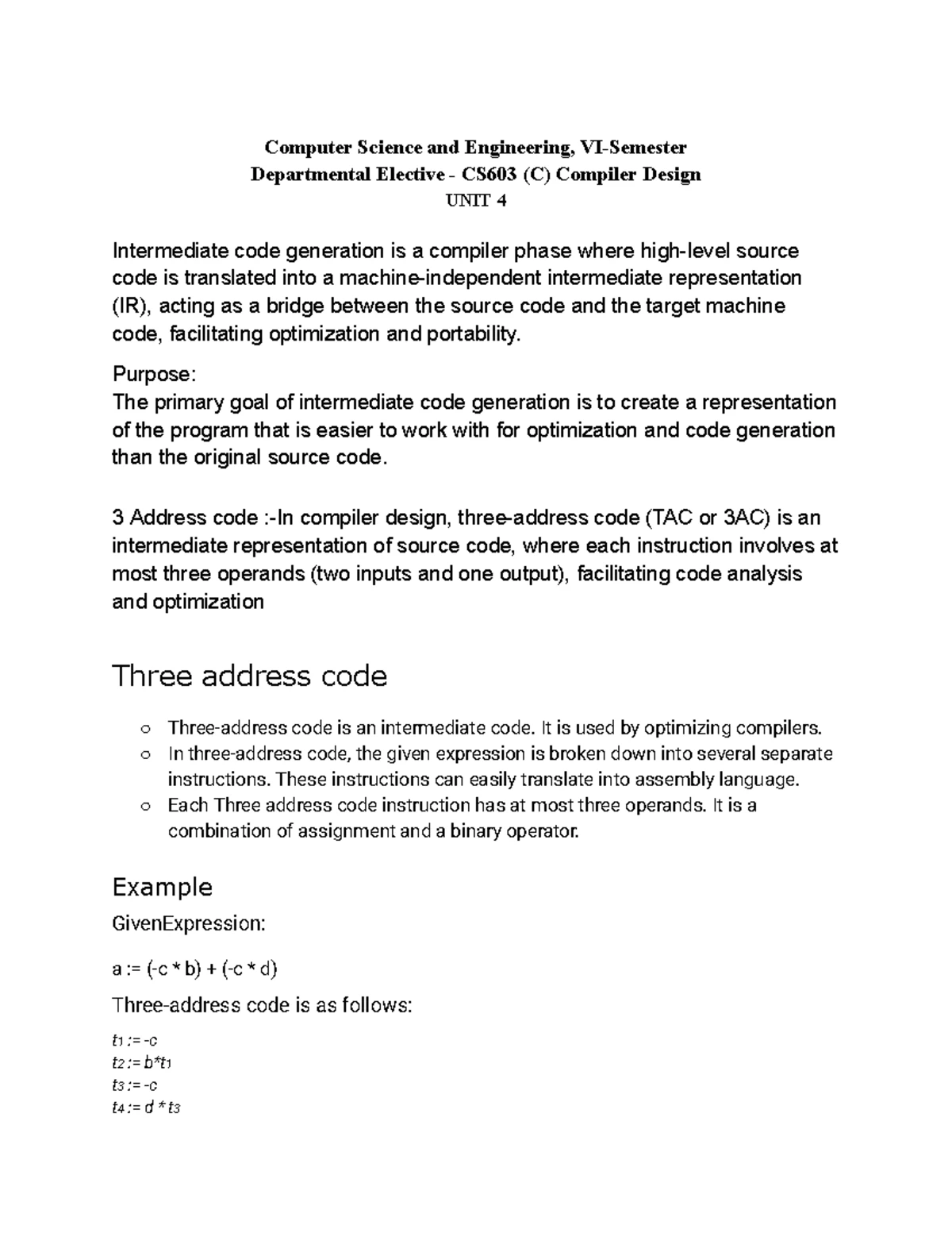 CS603 (C) Compiler Design: Unit 1 - Introduction to Compilers and Their ...