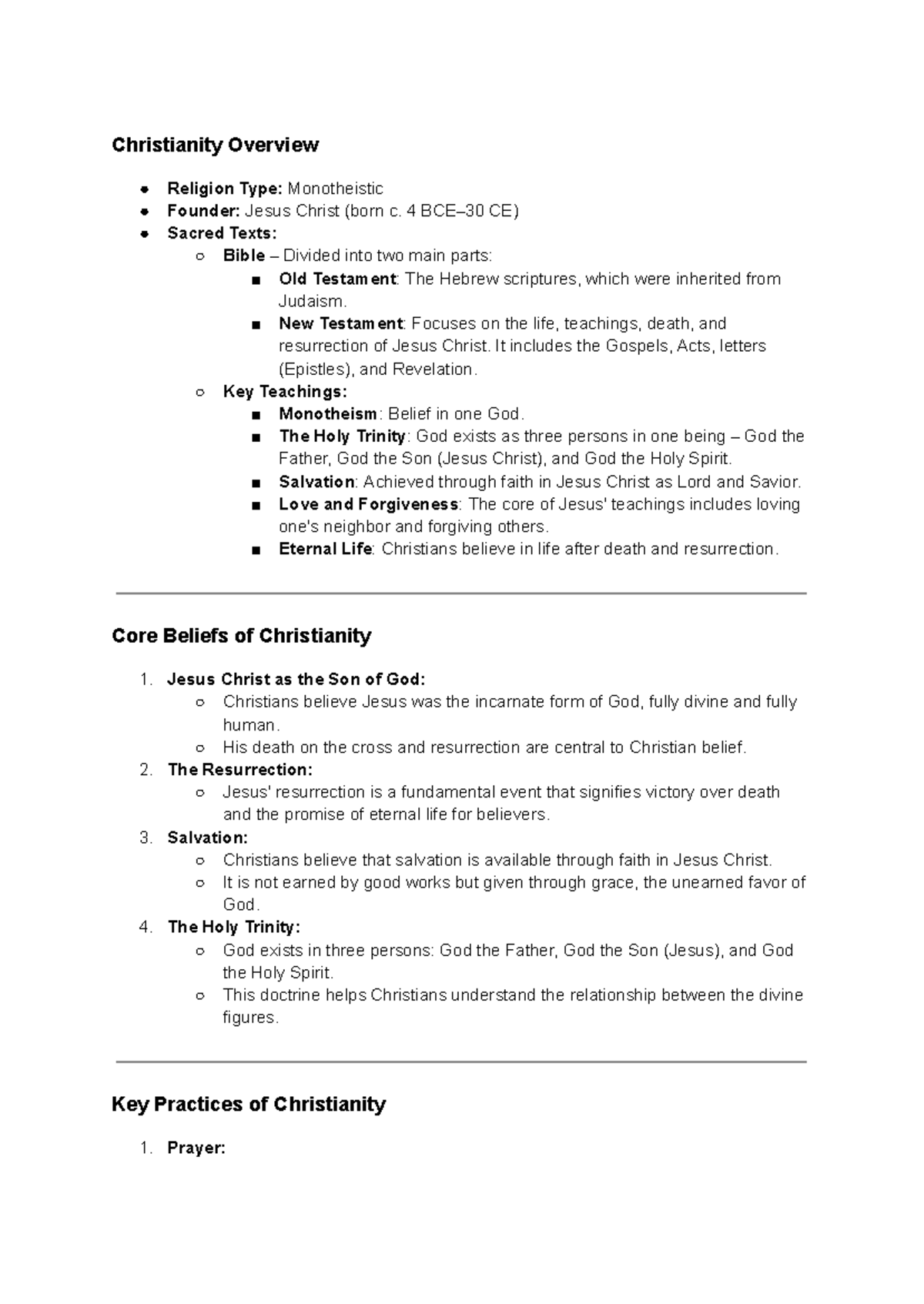 Christianity Overview: Core Beliefs, Practices & Modern Influence - Studocu