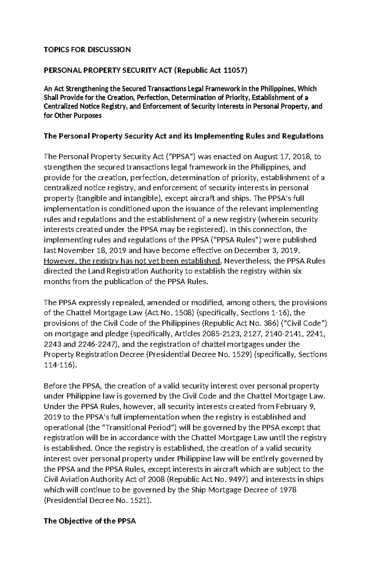 PPSA Overview and Implementation: Key Insights for Commercial Law 1 ...