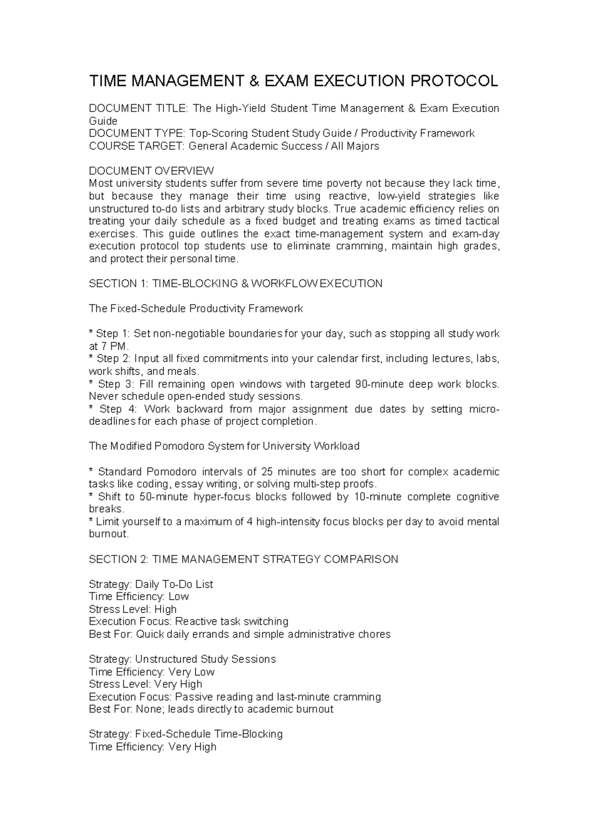 TIME MANAGEMENT & EXAM EXECUTION GUIDE (General Academic Success) - Studocu