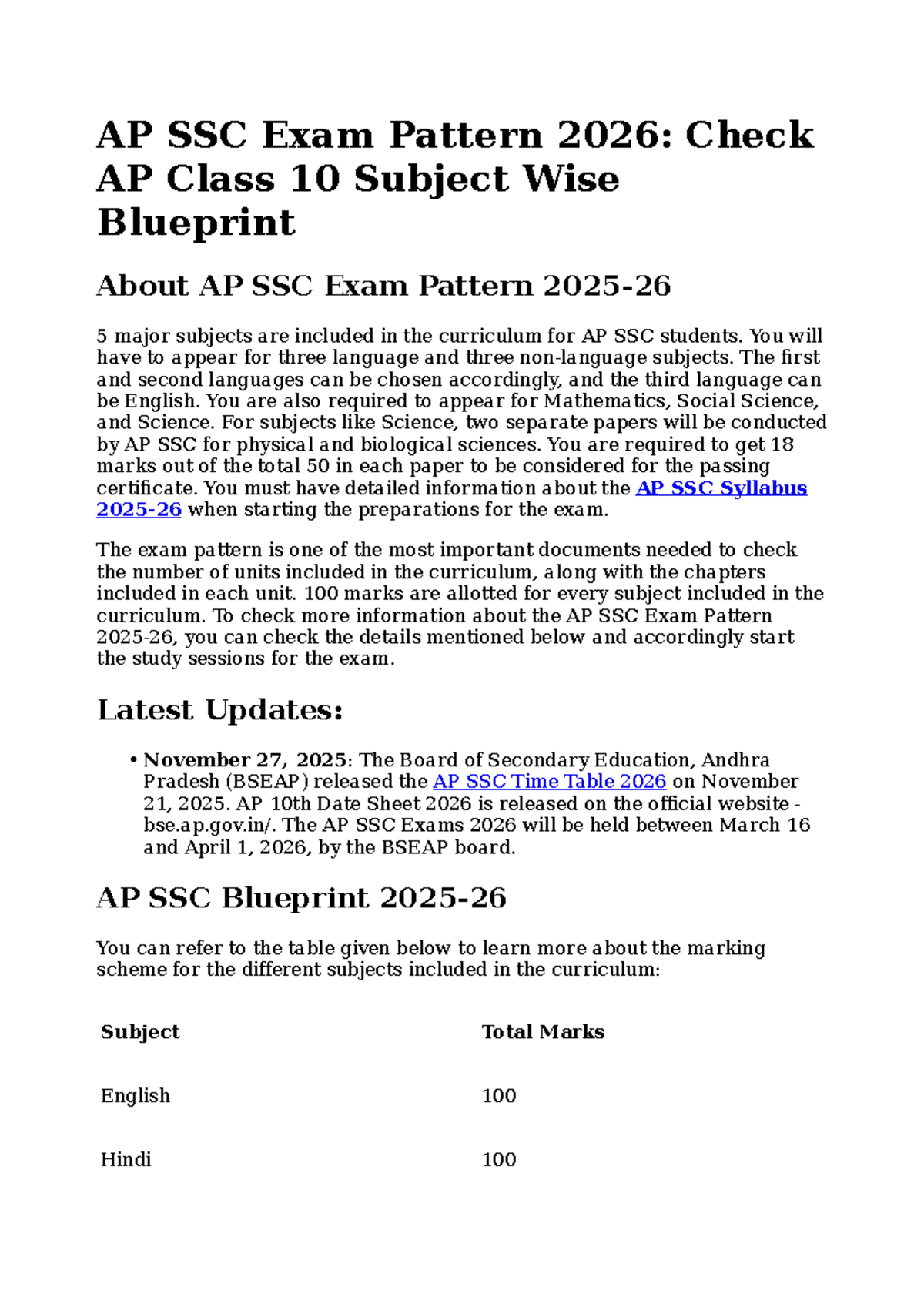 AP SSC Exam Pattern 2026: Subject-Wise Blueprint & Details - Studocu