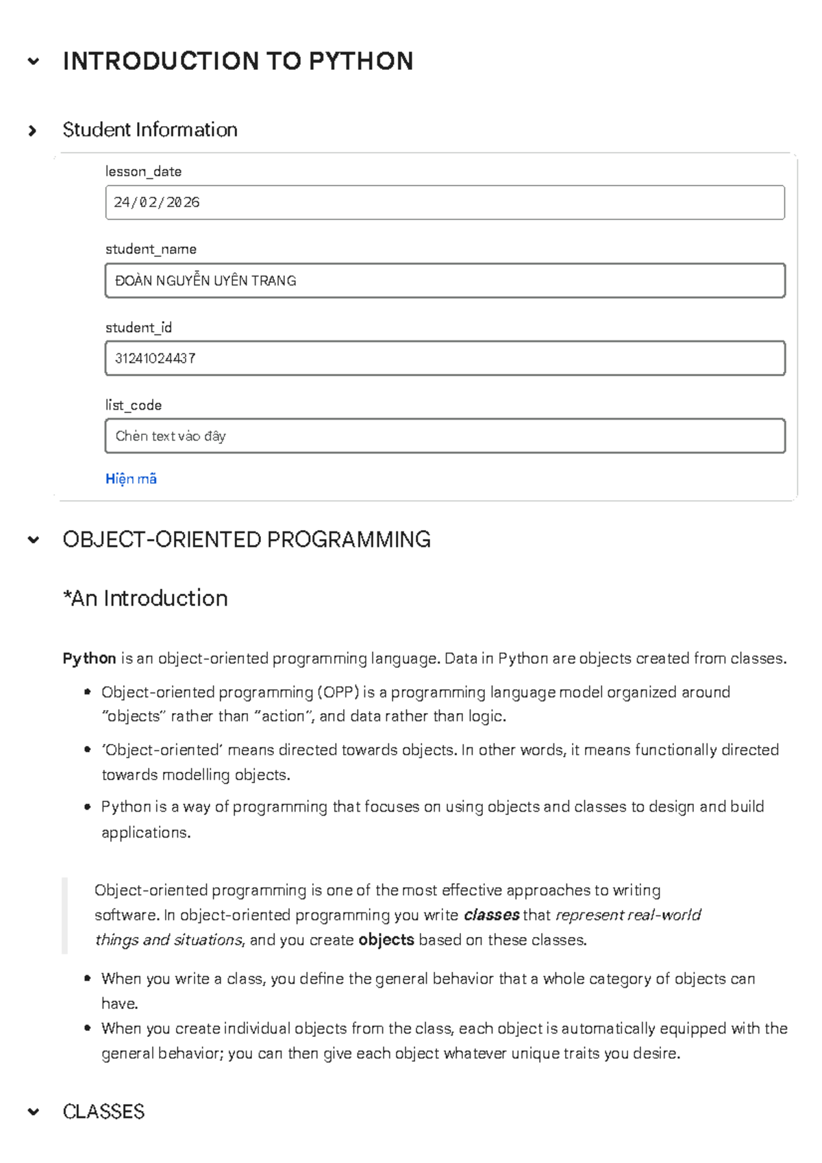 Introduction to Python Programming (CS101) - Lesson Notes - Studocu
