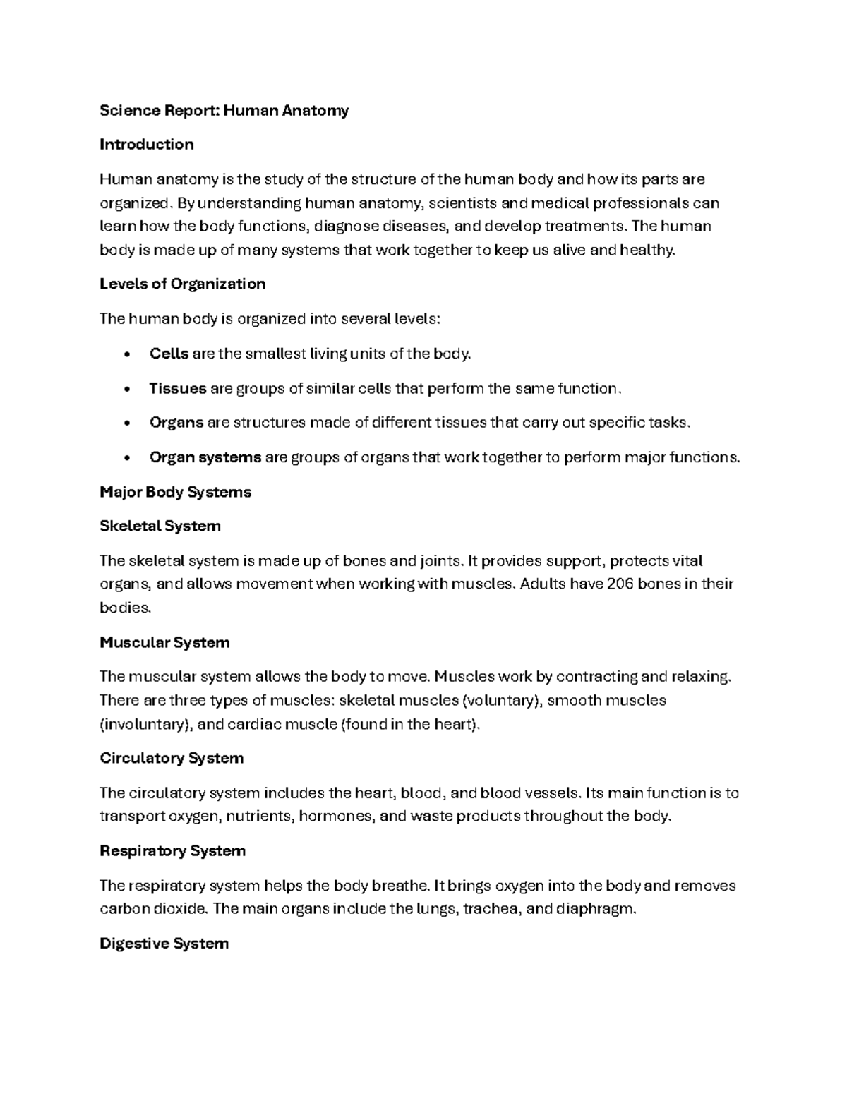 SCI 101: Human Anatomy Overview Report - Studocu
