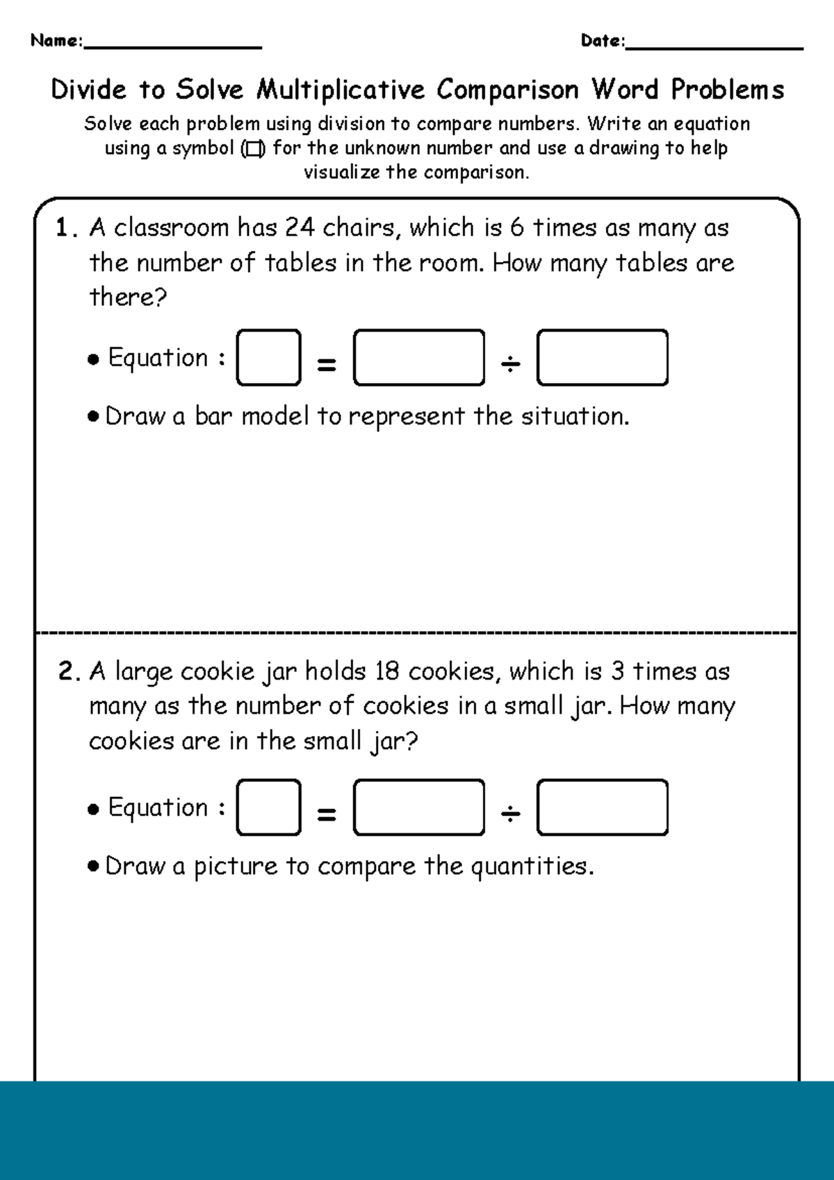Multiplicative Comparison Word Problems - 4th Grade Worksheet - Studocu