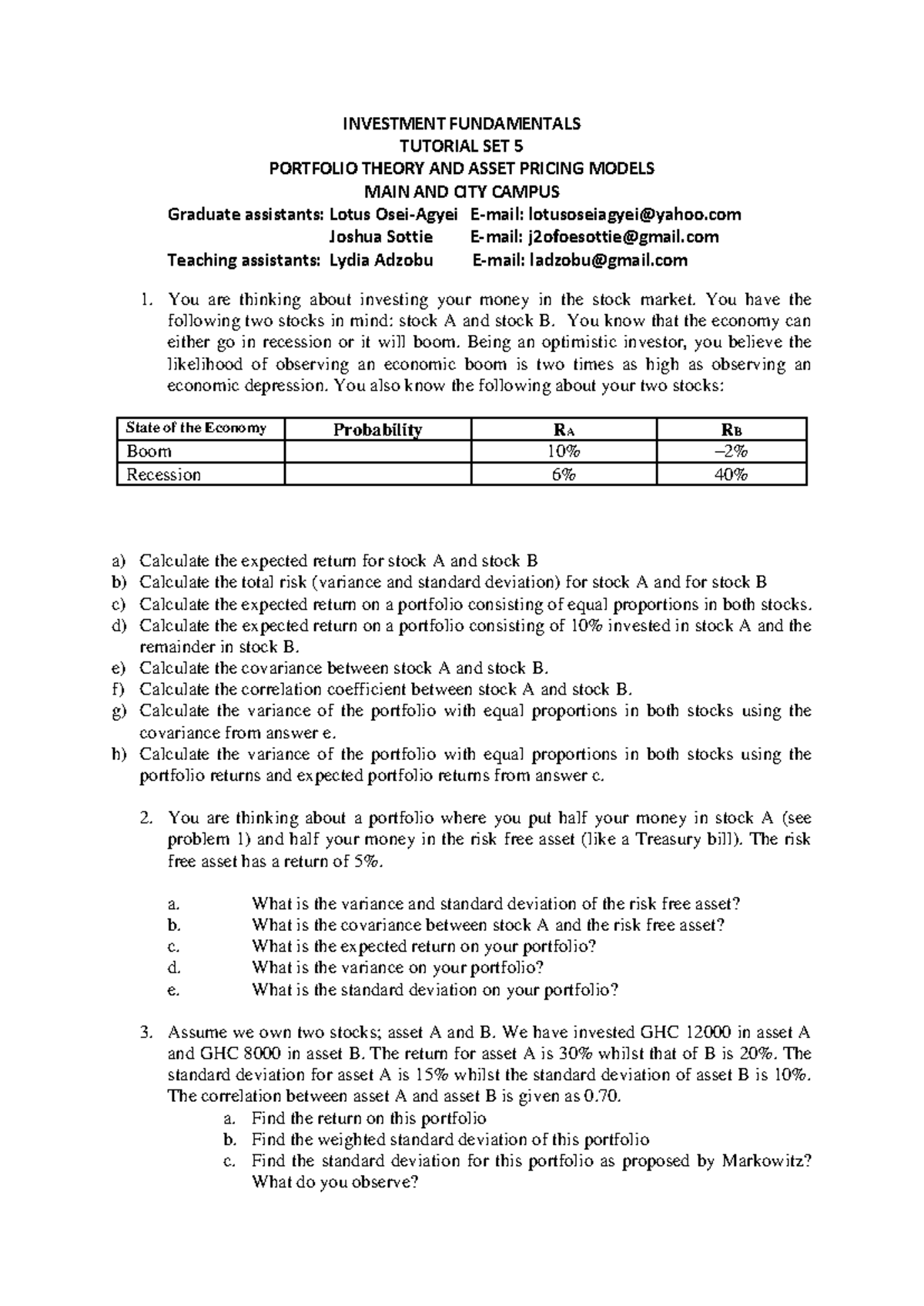 Tutorial SET 5 - money market questions - INVESTMENT FUNDAMENTALS ...