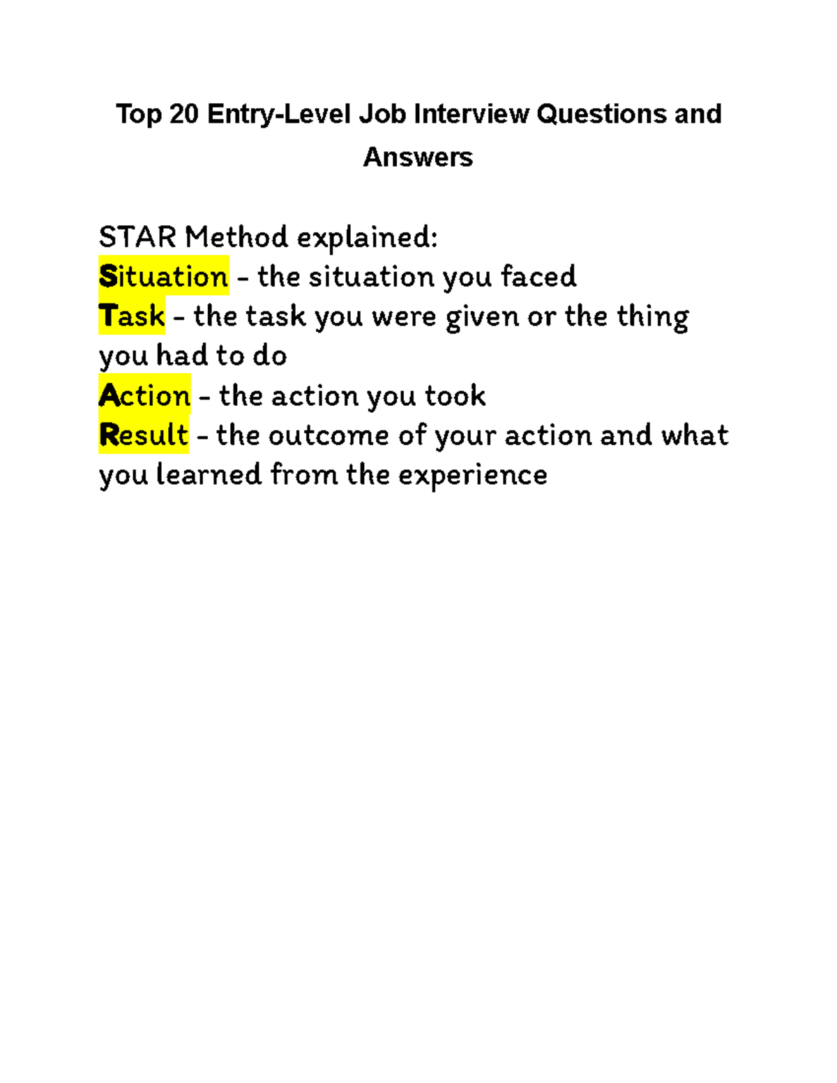 Top 20 Entry-Level Job Interview Questions and Answers - Tell me about ...
