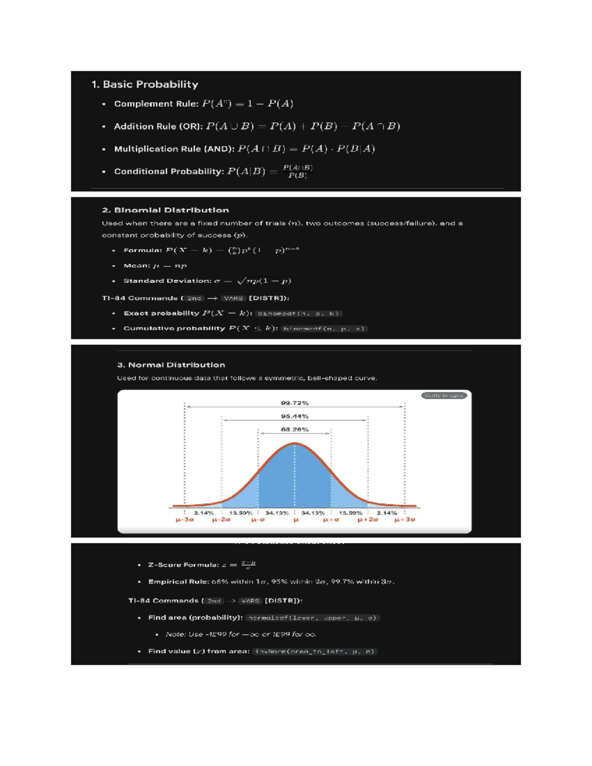 BIT Cheat Sheet: Probability, Distributions & Hypothesis Testing - Studocu