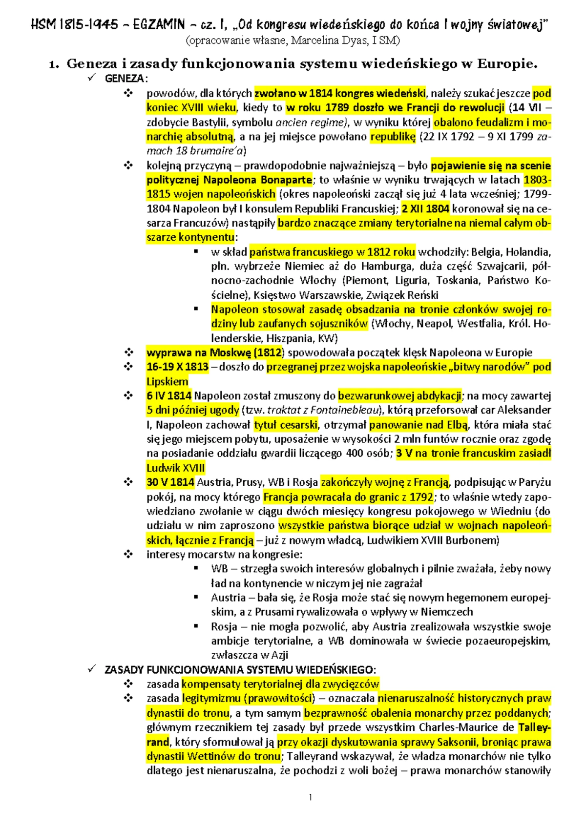 Od Kongresu Wiedeńskiego Do Wiosny Ludów Sprawdzian 3 Gimnazjum