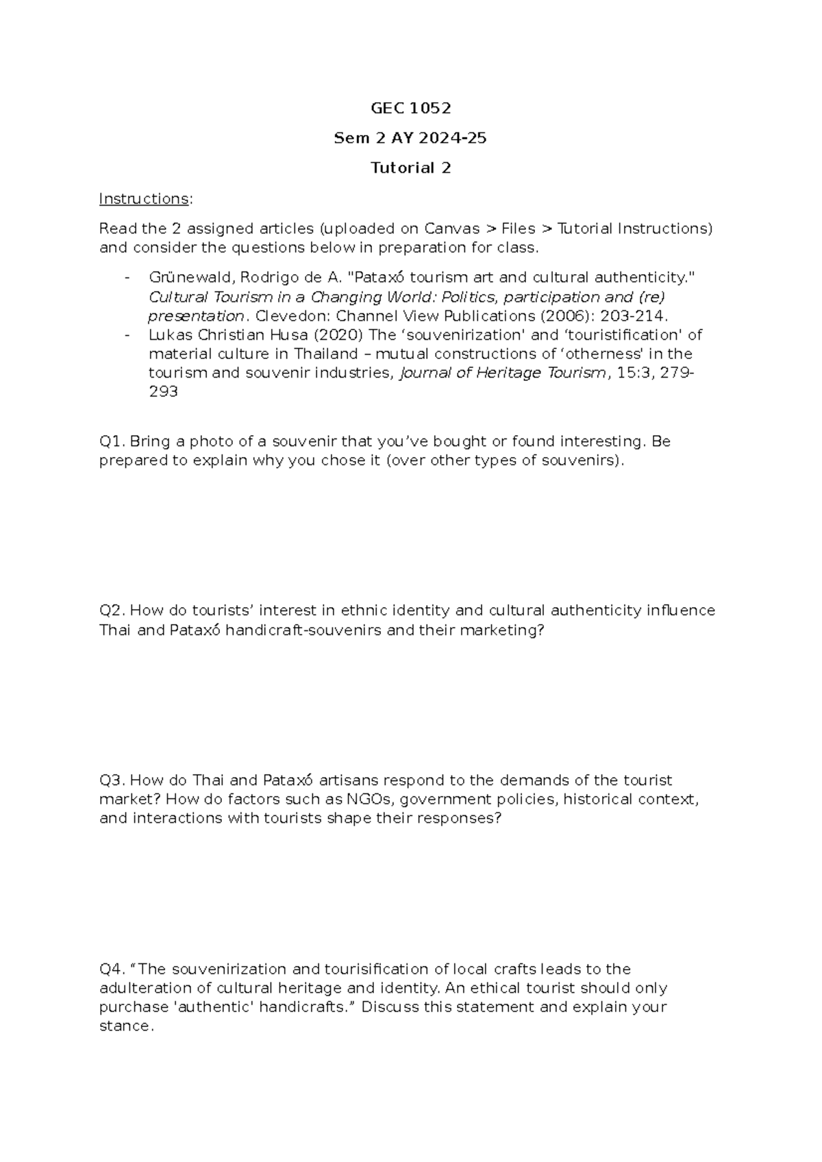 GEC 1052 Tutorial Two - GEC 1052 Sem 2 AY 2024- Tutorial 2 Instructions ...