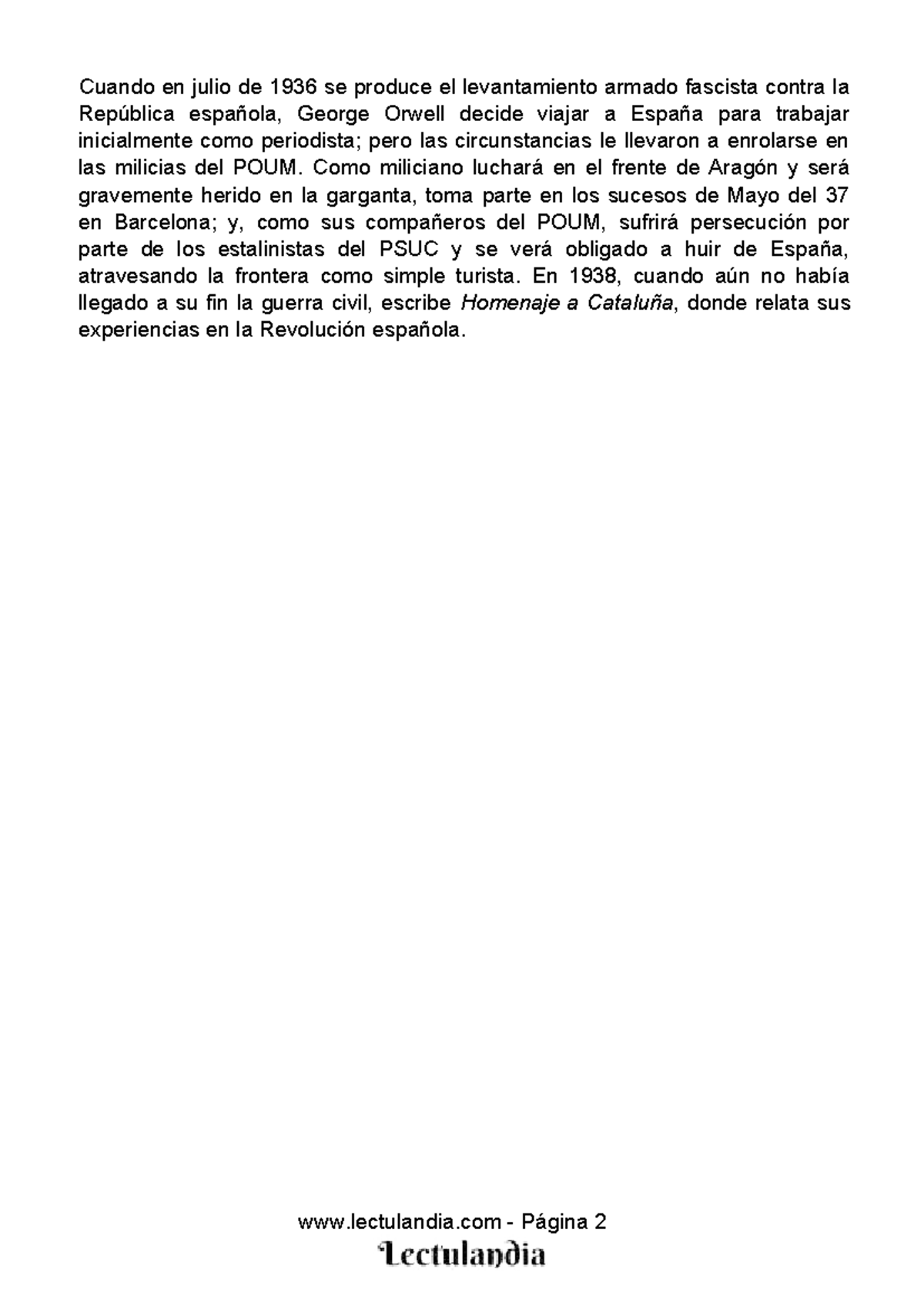 George Orwell - Homenaje a Cataluña: Experiencias en la Guerra Civil ...