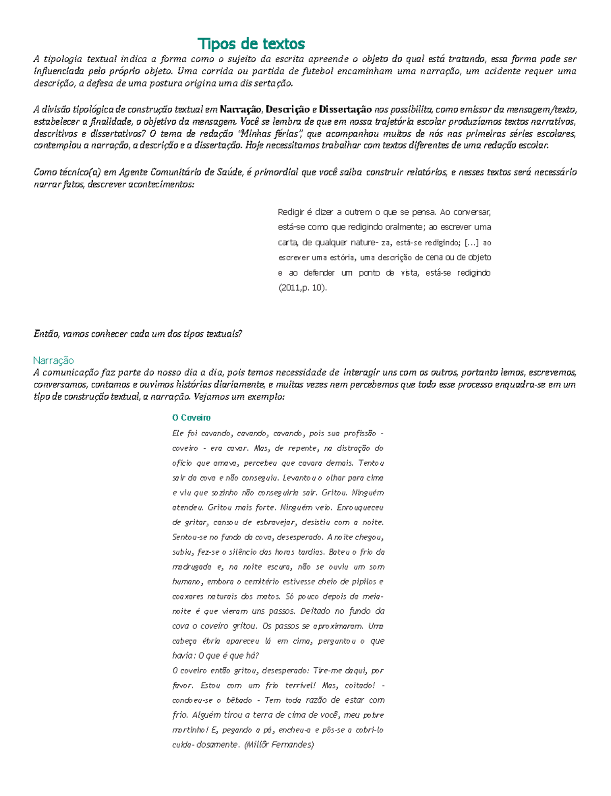 Tipos de Textos: Narração, Descrição e Dissertação - Português ...
