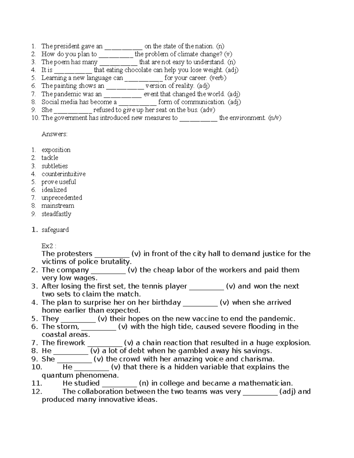 ENG 101 - Vocabulary and Grammar Exercises for Language Mastery - Studocu