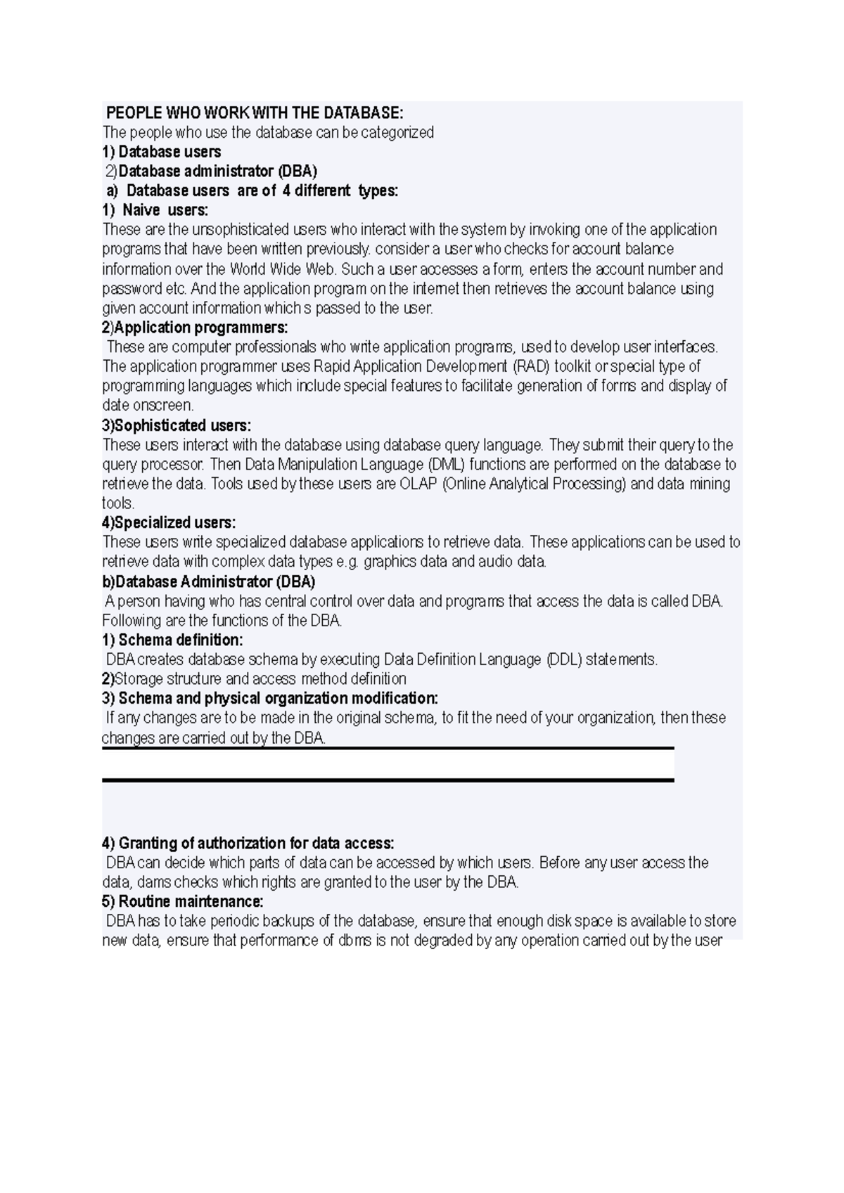 Unit 1: Database Users and Administrator Roles Explained - Studocu