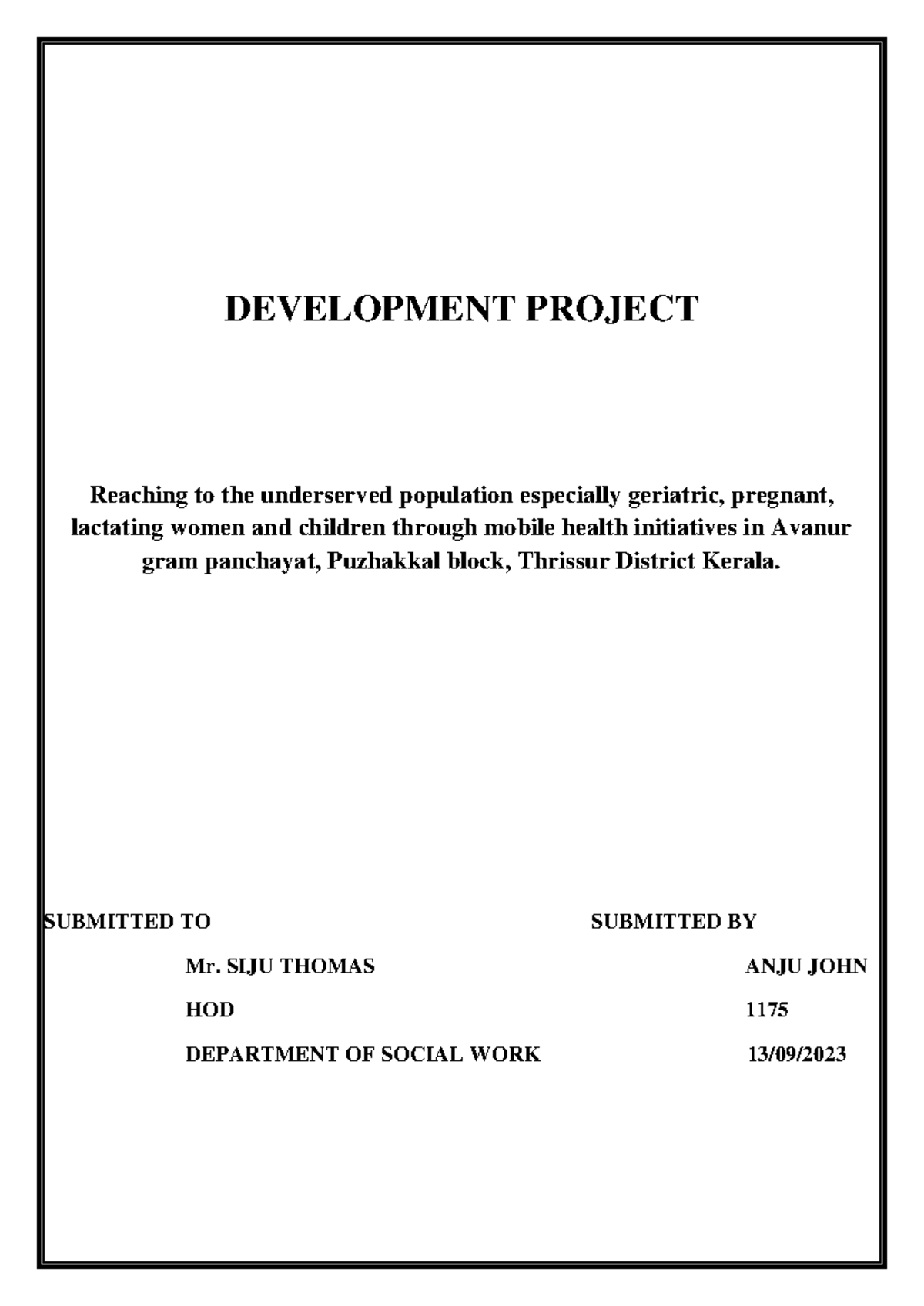 Development Project - Summary social work - DEVELOPMENT PROJECT ...