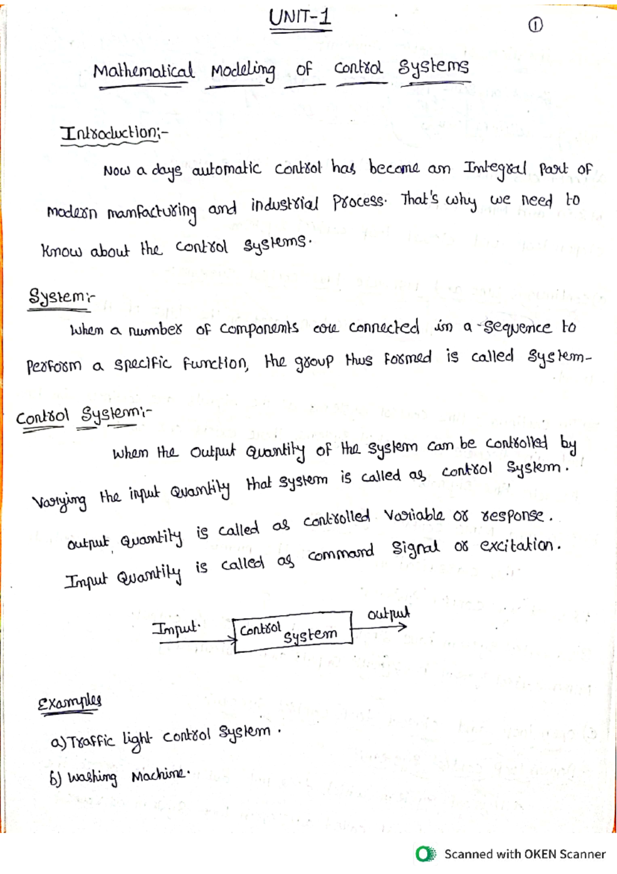 CS 101: Mathematical Modeling of Control Systems - Unit 1 Notes - Studocu