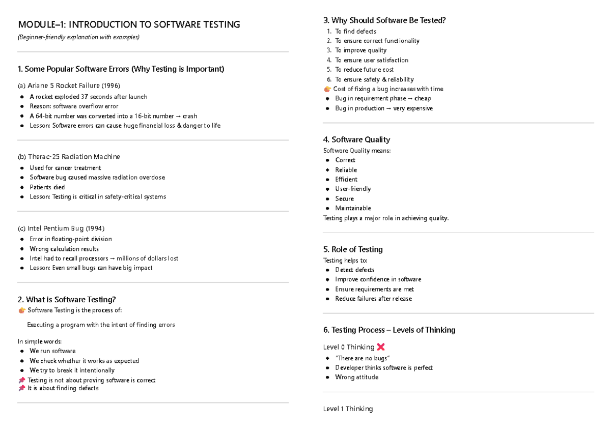 Mod 1: Introduction to Software Testing - Key Concepts & Examples - Studocu