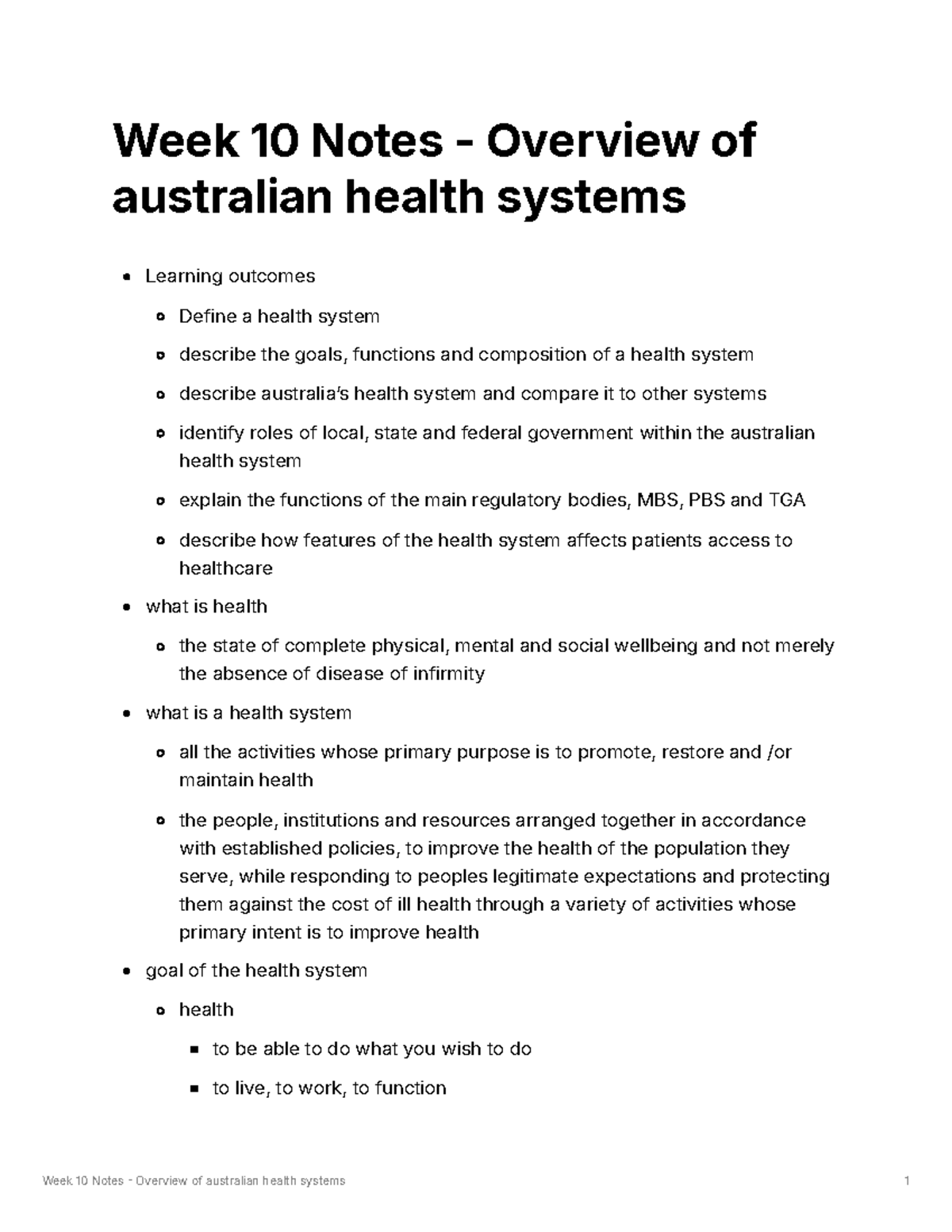Week 10 Notes: Overview of Australian Health Systems - Studocu
