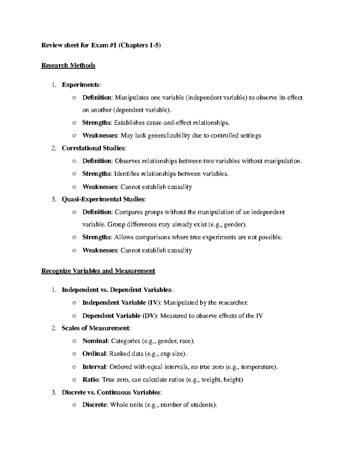 PSYCH 248 Exam 1 Guide - Review sheet for Exam #1 (Chapters 1-5 ...