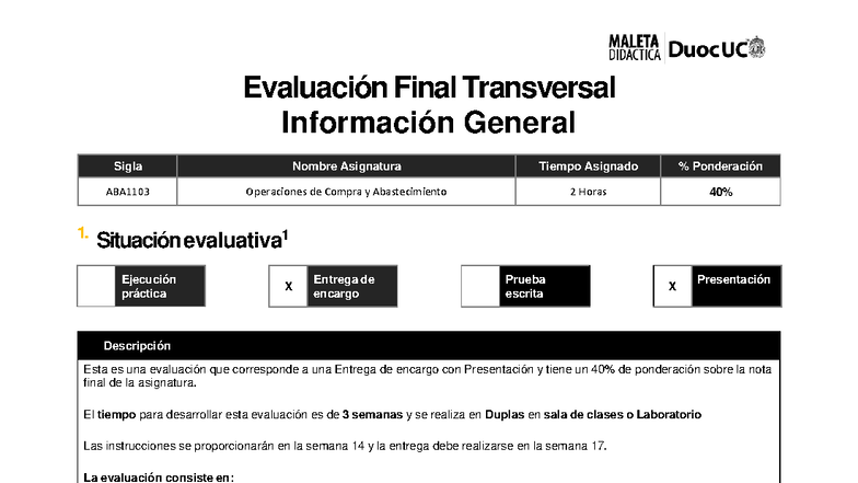 Evaluación Final ABA1103: Operaciones de Compra y Abastecimiento - Studocu