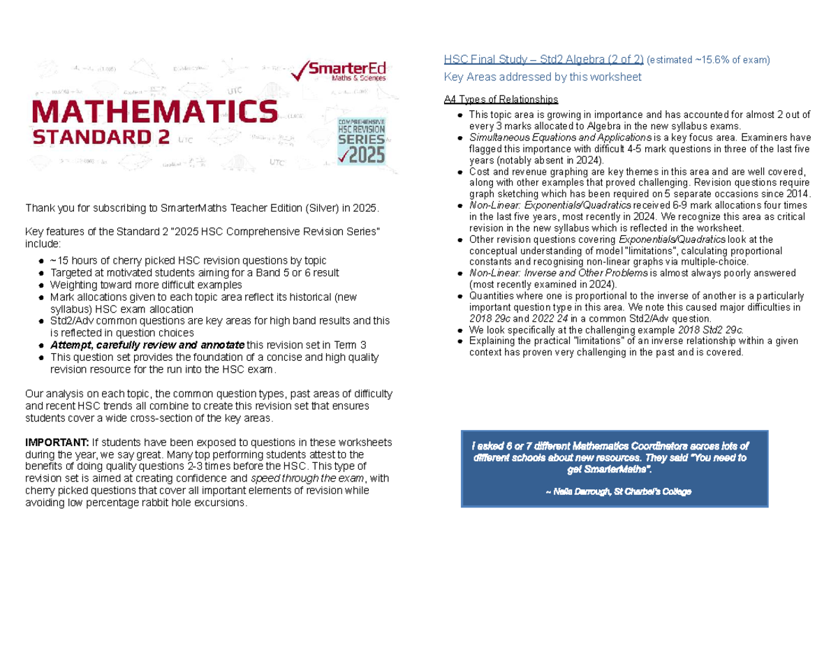 2025 HSC Comprehensive Revision Series: STD2 Algebra Final Exam - Studocu