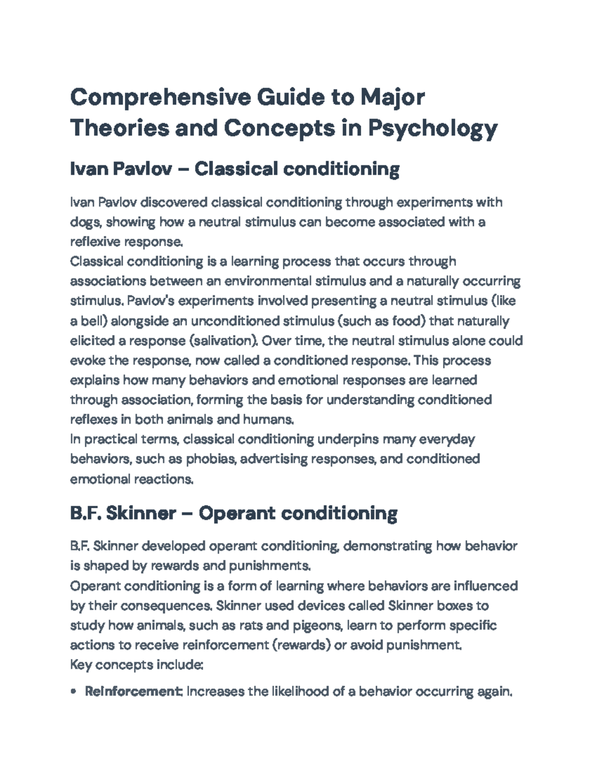 Comprehensive Overview of Key Theories in Psychology (PSY 101) - Studocu