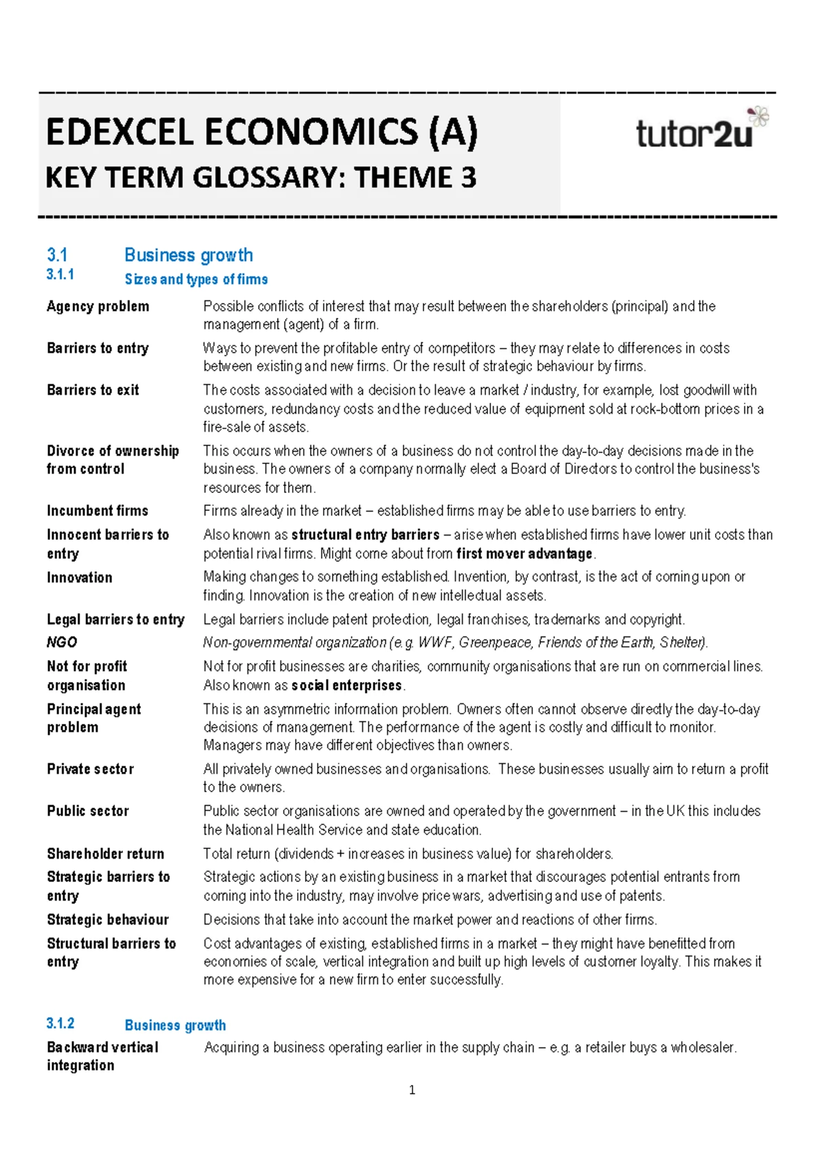 EDEXCEL ECONOMICS (A) GLOSSARY: THEME 2 - MEASURES OF ECONOMIC ...