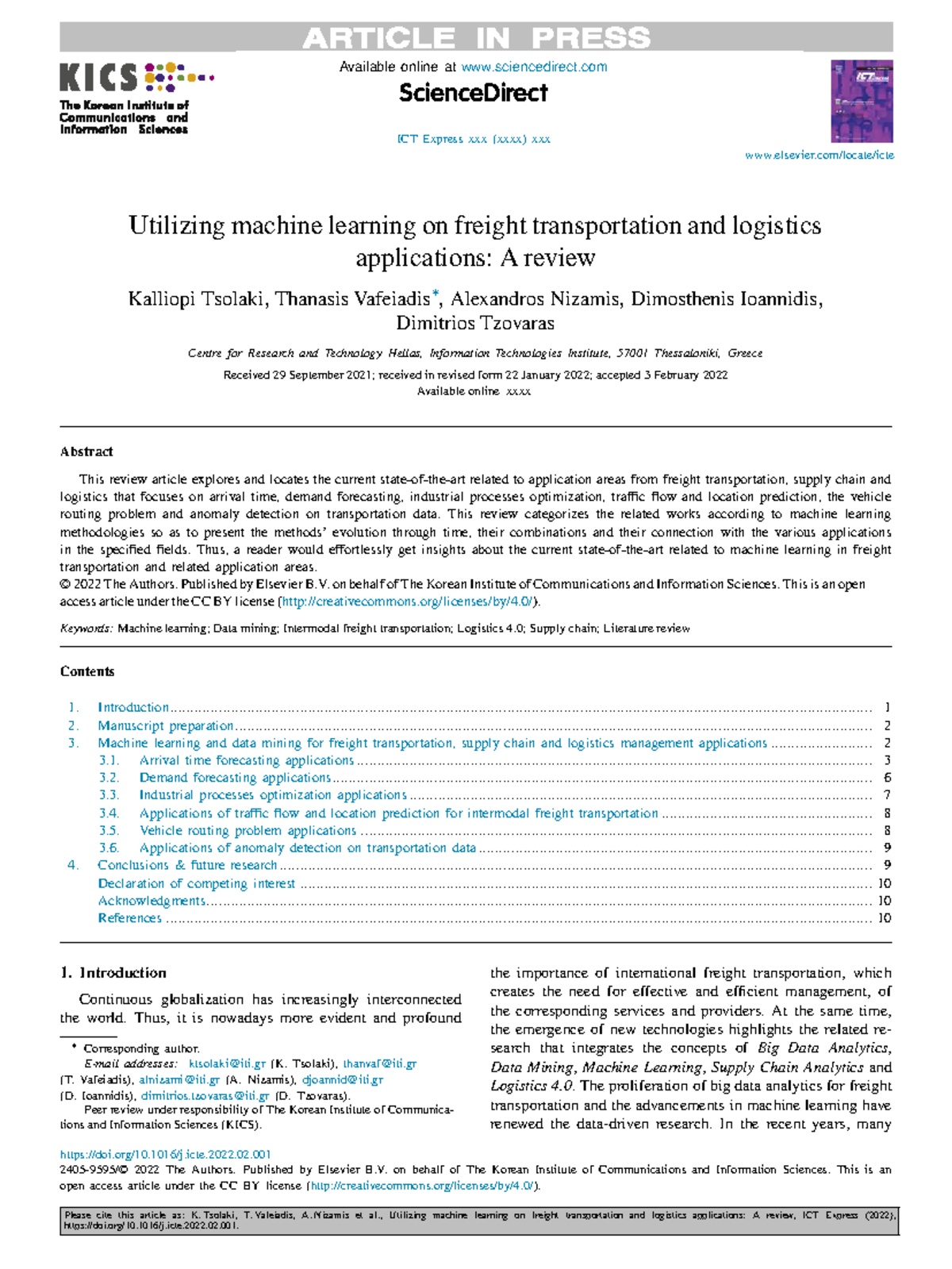 Utilizing ML in Freight Transportation & Logistics: A Review - Studocu