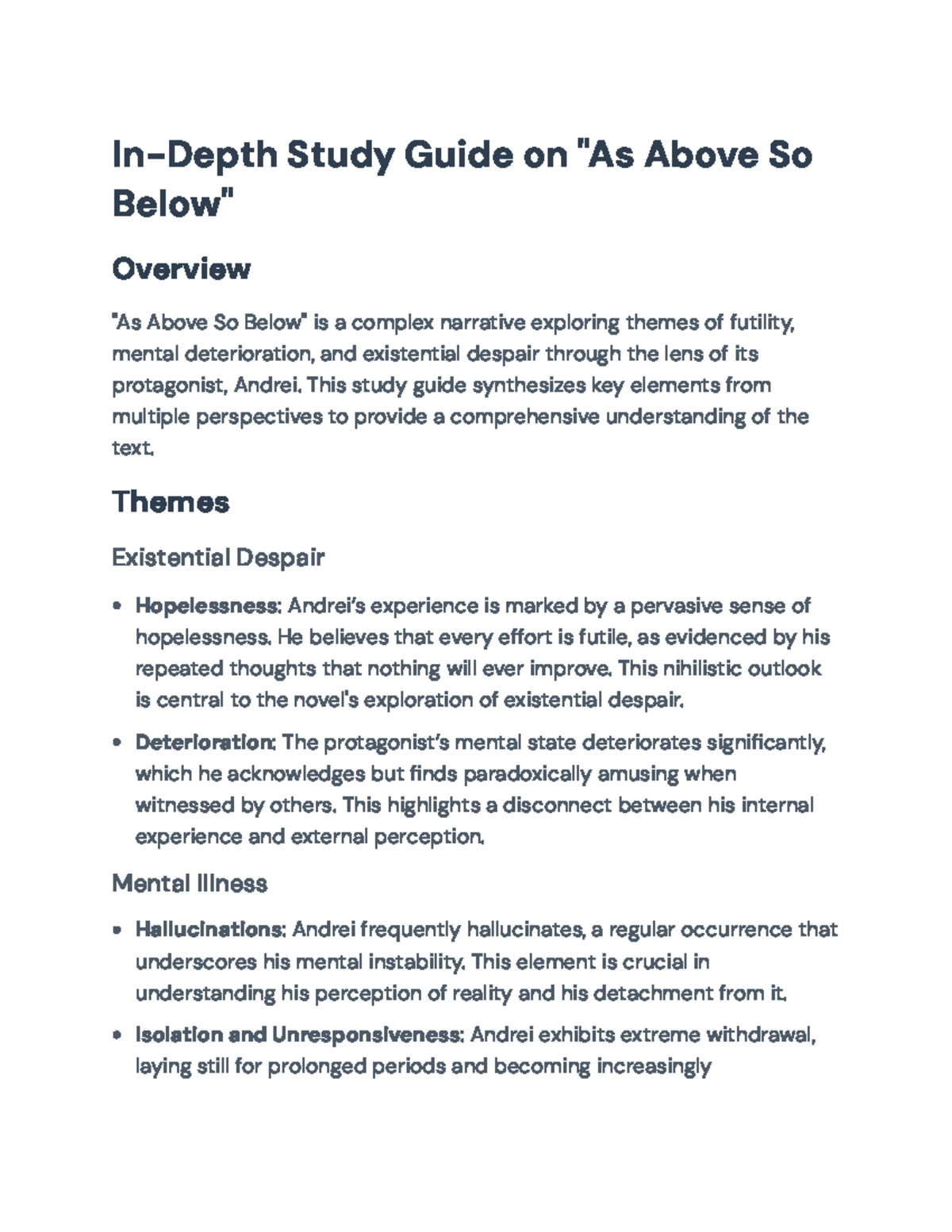 In-Depth Study Guide: Themes and Symbolism in "As Above So Below - In ...