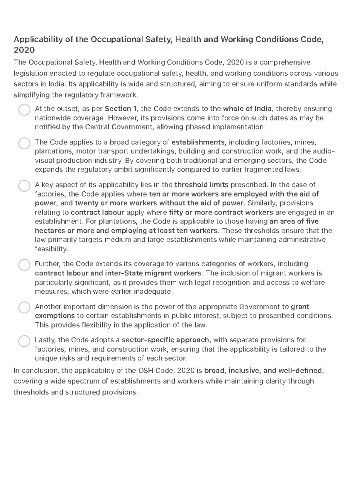 Applicability of the OSH Code, 2020: Key Provisions and Impacts - Studocu