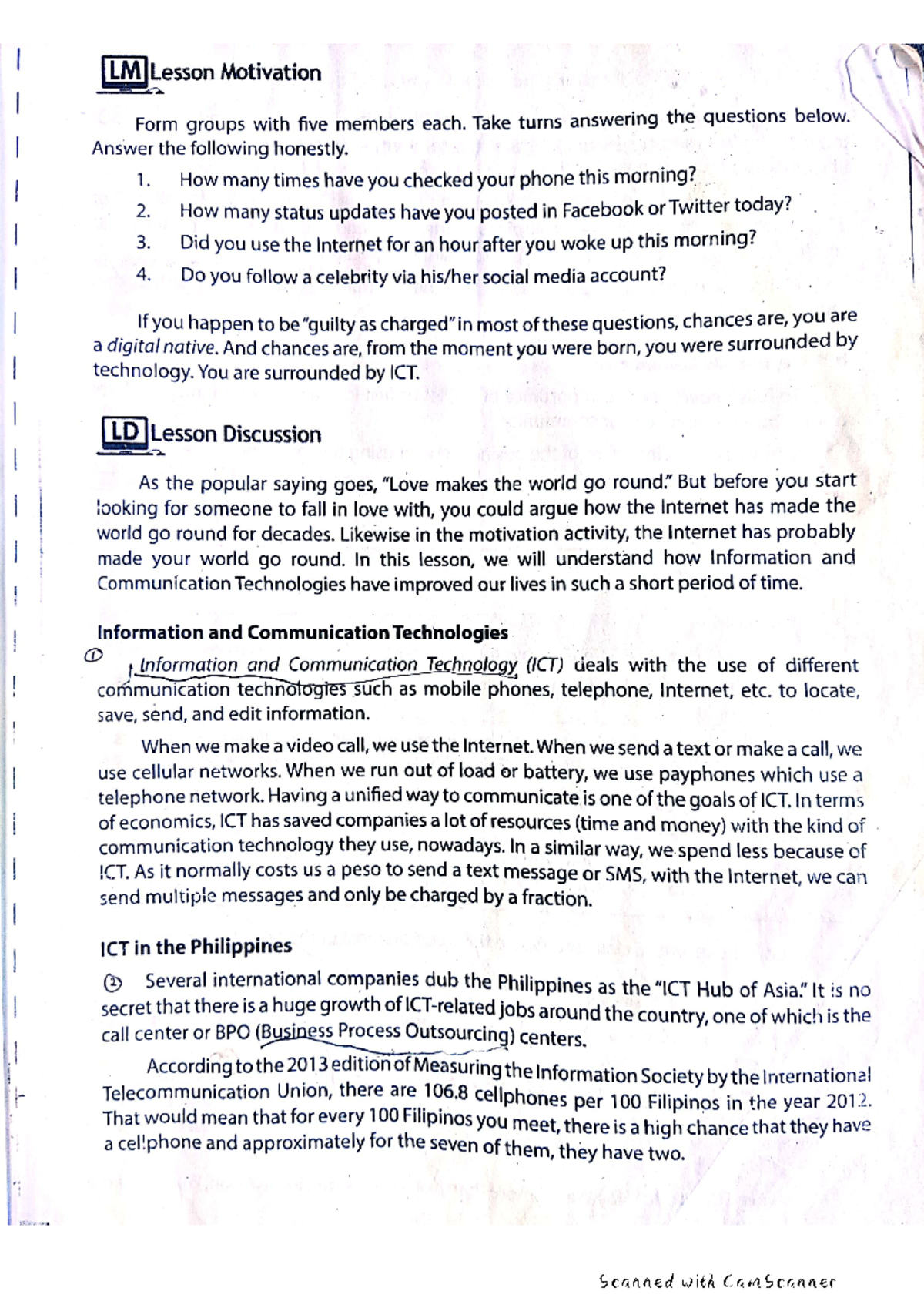 ICT Lesson 1 - ict - Instrumentation and Control Engineering - Studocu