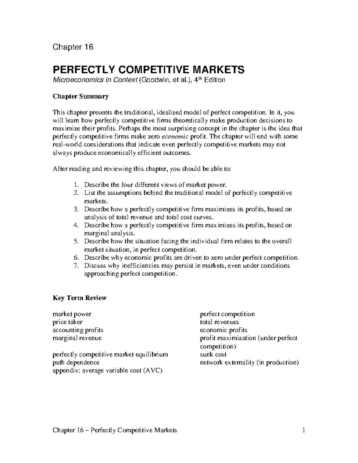 MIC 4e Ch 16 Study Notes: Perfectly Competitive Markets Summary - Studocu