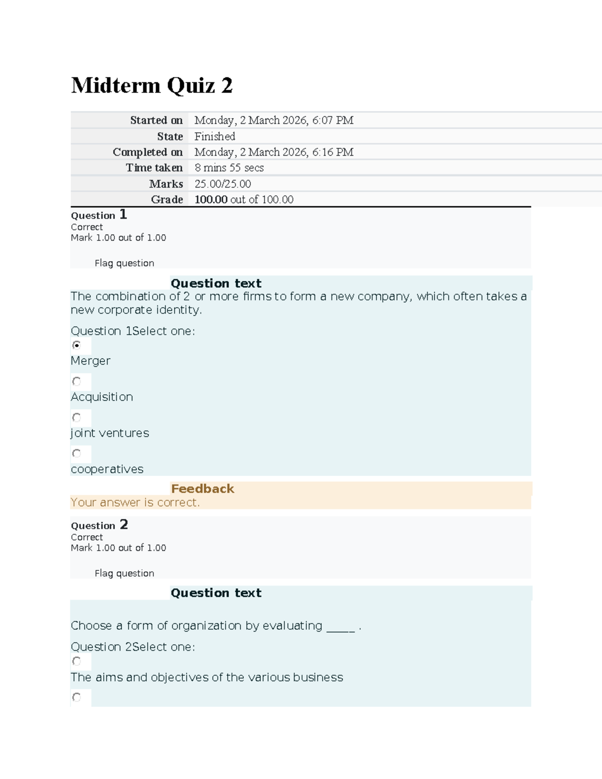 Midterm Quiz 2 Results for Technopreneur Course - Studocu