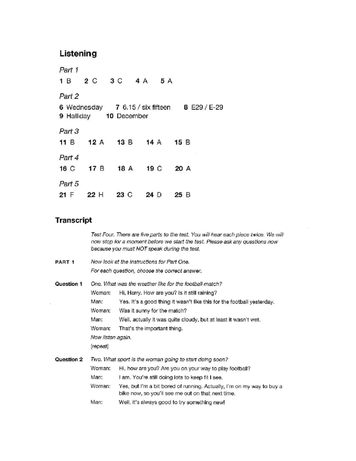 KET 1 TEST 6 Listening Practice: Parts 1-4 Overview - Studocu