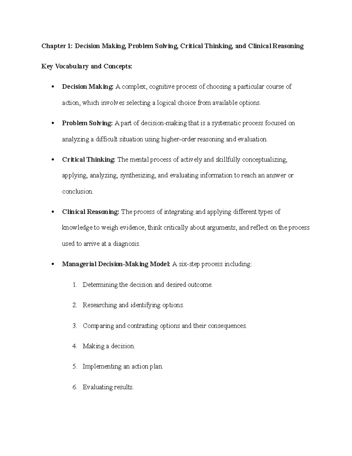 Chapter 1: Decision Making, Problem Solving, and Critical Thinking ...