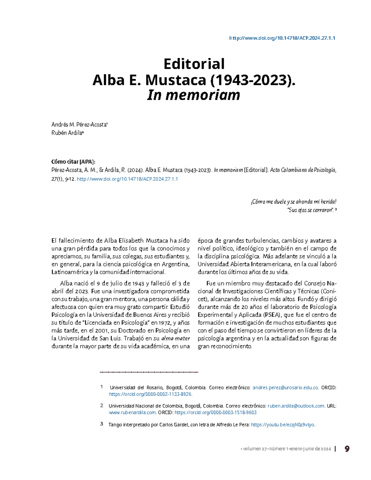 0 Editorial ESP - El fallecimiento de Alba Elisabeth Mustaca ha sido ...