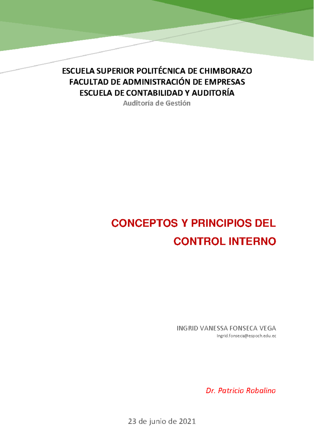 Auditoría de Gestión: Conceptos y Principios del Control Interno COSO ...