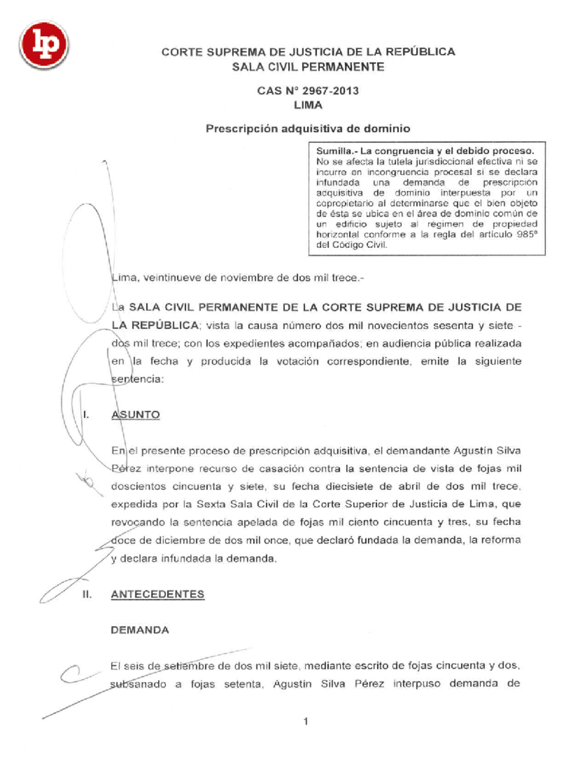 CORTE SUPREMA DE JUSTICIA DE LA REPÚBLICA SALA CIVIL PERMANENTE CAS ...