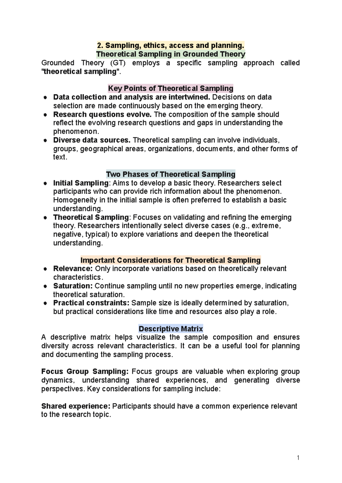 2. Theoretical Sampling, Ethics, and Access in Research Planning - Studocu