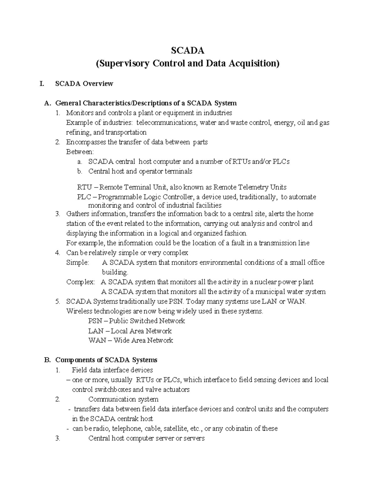 SCADA Overview and Components - Lecture Notes ECEG5252 CH 5 - Studocu