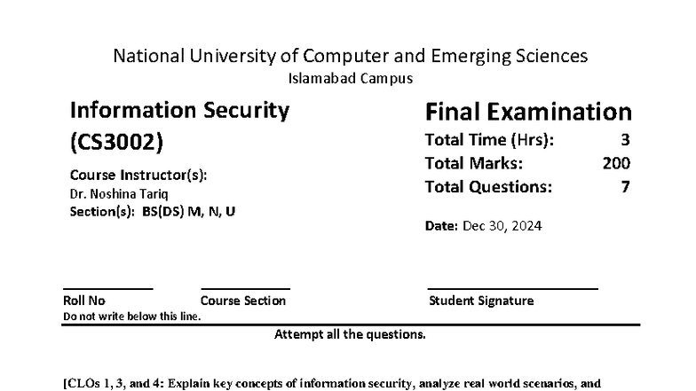 Info Sec Final Exam Solutions (CS3002) - Fall 2024 - Studocu